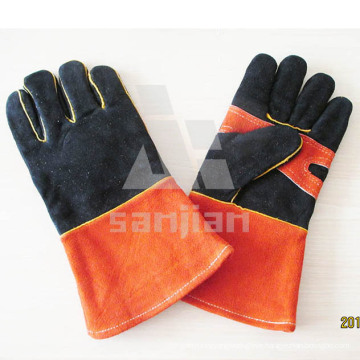 Double Palm Black Orange Leather Ab/Bc Grade Welding Safety Glove